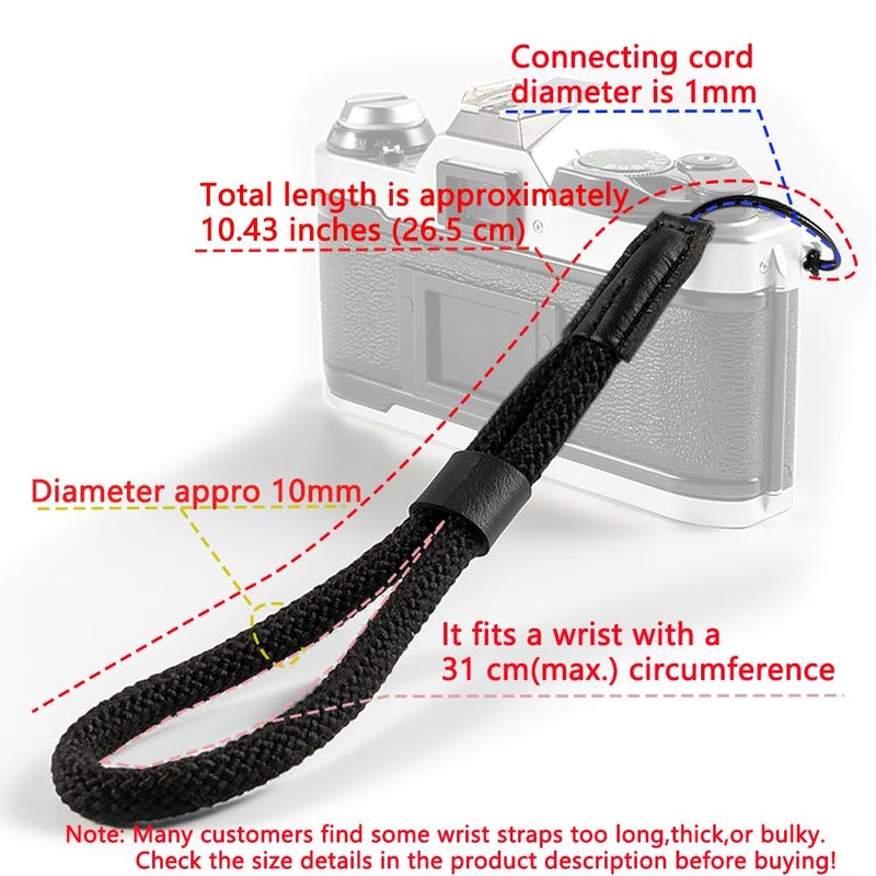 VKO Soft Wrist Strap - Rope Hand Strap for Point-and-Shoot, Mirrorless, Small Cameras - Black - Image 2